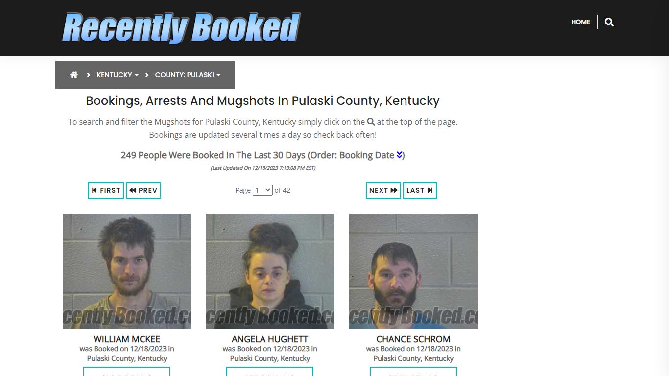 Bookings, Arrests and Mugshots in Pulaski County, Kentucky