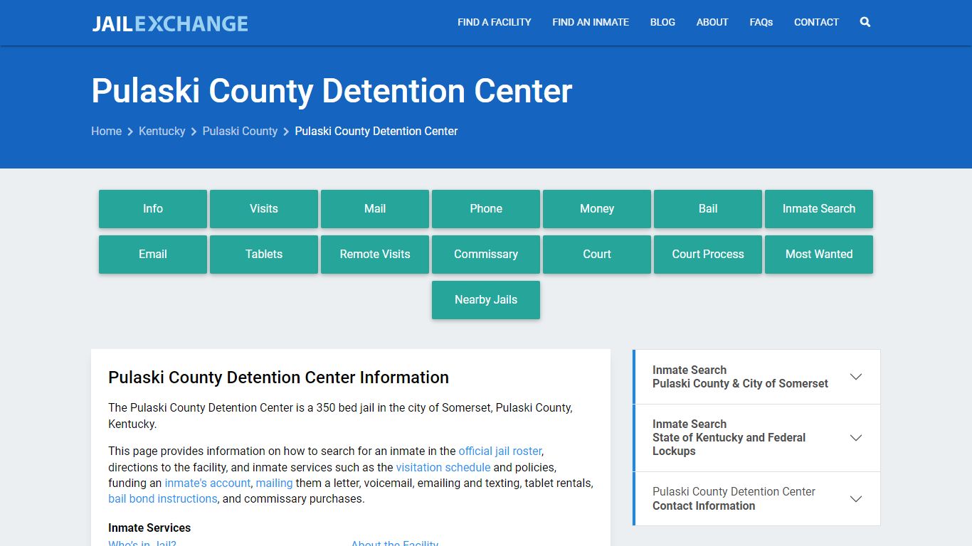 Pulaski County Detention Center, KY Inmate Search, Information
